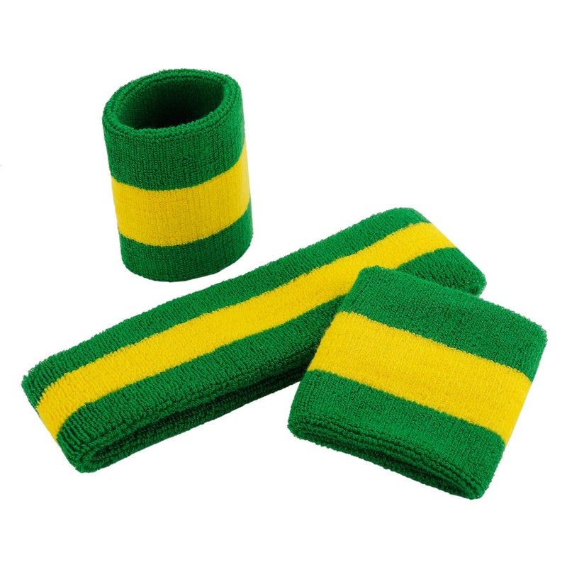 ONUPGO Sweatband Set Sports Headband Wrist Striped Sweatbands Terry Cloth Wristband Athletic Exercise Basketball Wrist Sweatband and Headbands Moisture Wicking Sweat Absorbing Head Band - Image 2